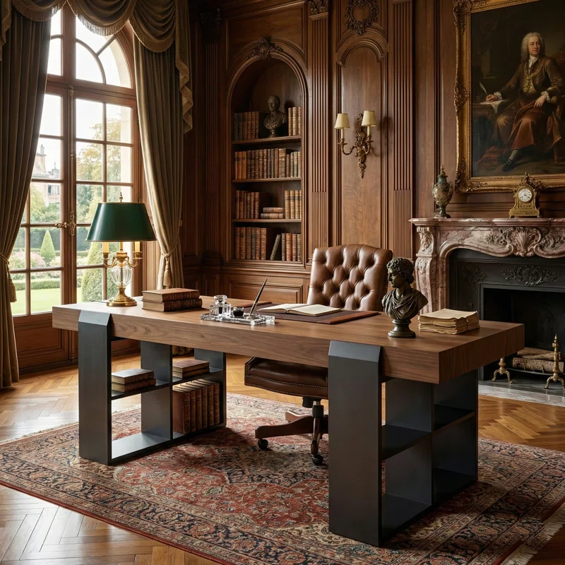 Modern Walnut 70.86'' W Writing Desk With Drawer & Bookshelf Storage For Office And Home Office
